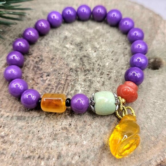 Nature Purple Mica Amber Jasper Accent Chakra Bracelet - Picture 3 of 10